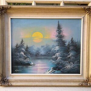 Beautiful Landscape Mountain Sunset Original Oil Painting By Artist K. Horden